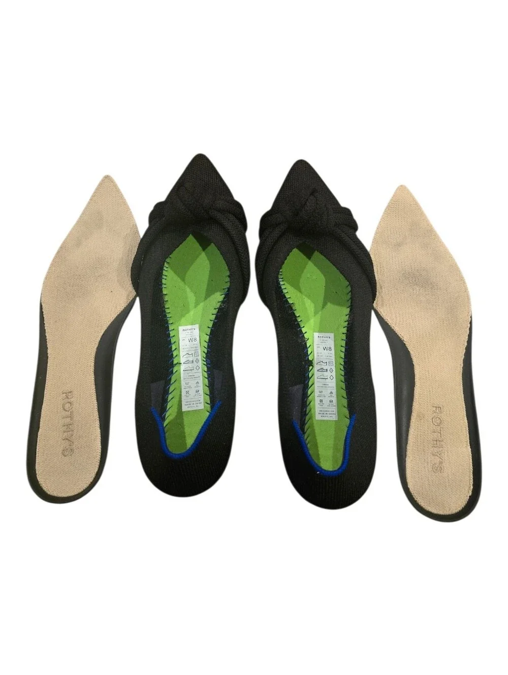 Rothys The Point II Black Solid Knotted Pointed Toe Flats In Love Insole - Picture 6 of 8